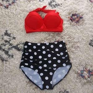 Polka Dot Under Wire High Waisted Swimsuit